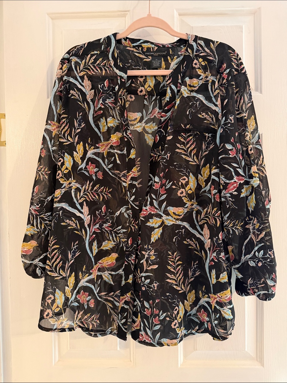 Preswick & Moore Black Sheer Floral Button-Up Blouse